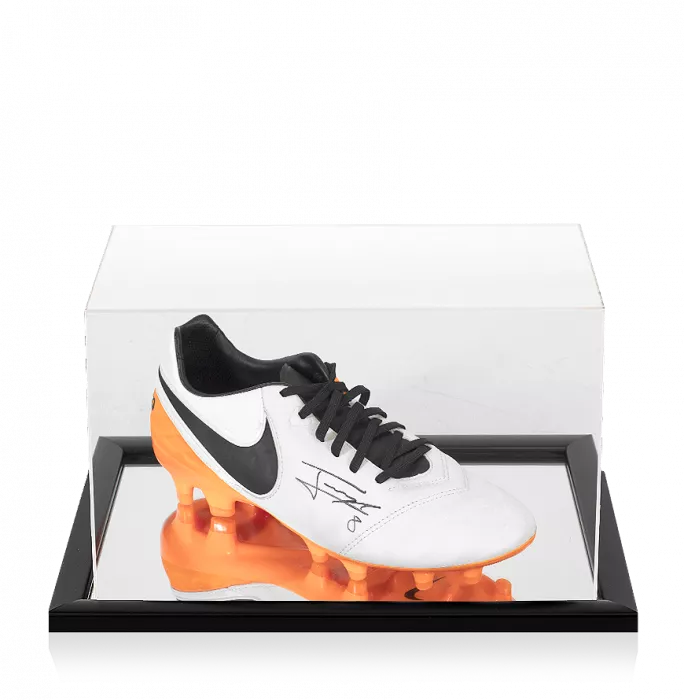 Jorginho Signed White and Orange Nike Tiempo Boot In Acrylic Case