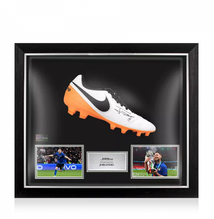 Jorginho Signed White and Orange Nike Tiempo Boot In Bubble Frame: Italy Option