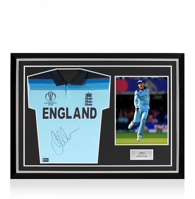 Jos Buttler Front Signed Blue England One-Day Cricket Shirt In Hero Frame: Option 1