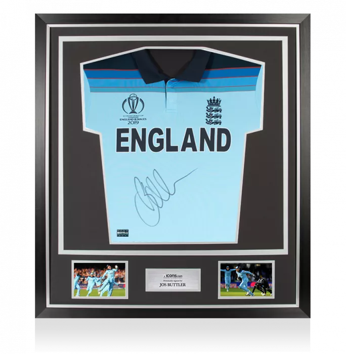 Jos Buttler Front Signed Blue England One-Day Cricket Shirt In Classic Frame