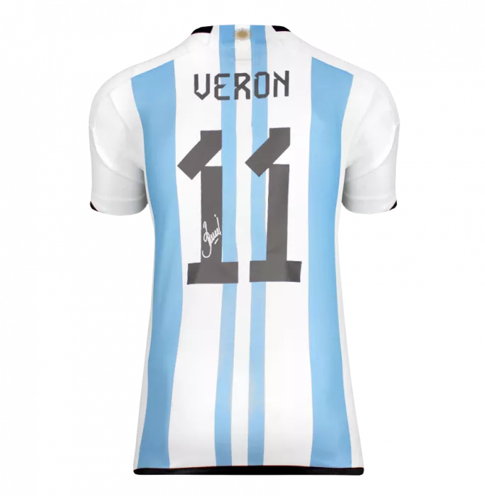 Juan Sebastian Veron Signed Modern Argentina Home Shirt with Fan Style Numbers