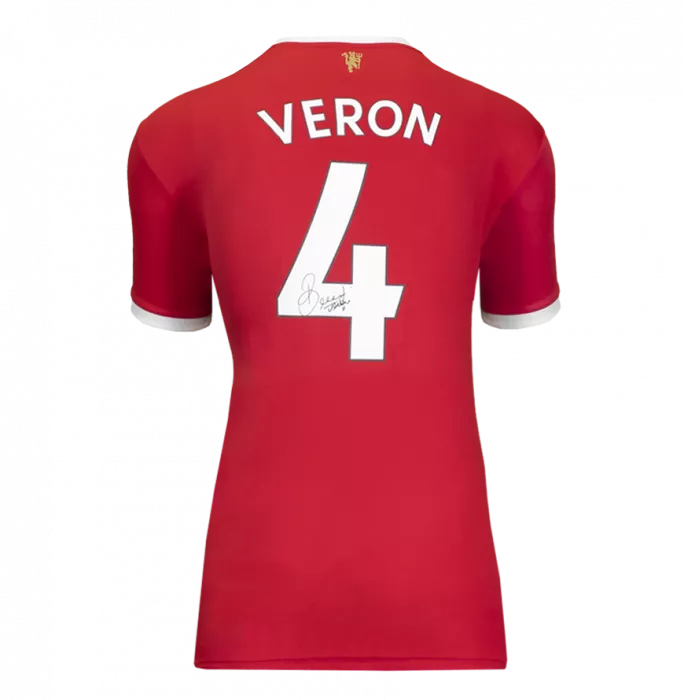 Juan Sebastian Veron Signed Modern Manchester United Home Shirt With Fan Style Numbers In Classic Frame