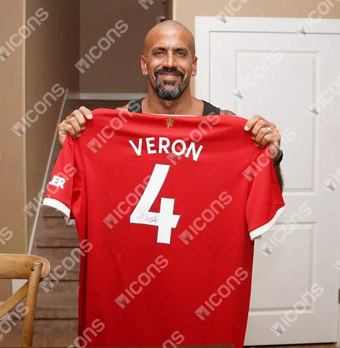 Juan Sebastian Veron Signed Modern Manchester United Home Shirt With Fan Style Numbers In Classic Frame