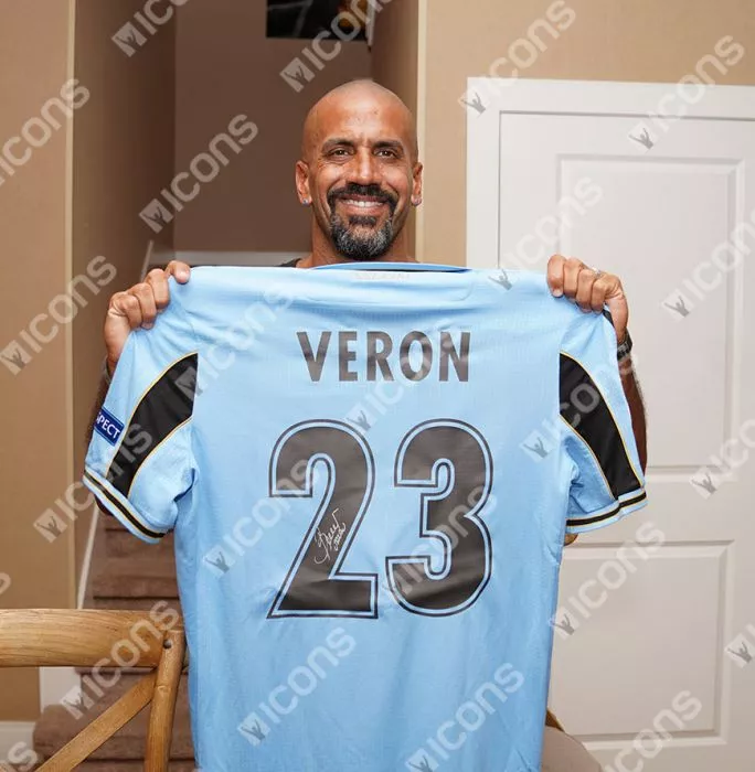 Juan Sebastian Veron Signed Modern SS Lazio Home Shirt With Fan Style Numbers In Classic Frame