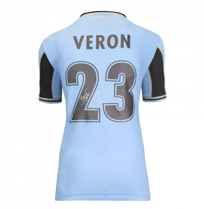 Juan Sebastian Veron Signed Modern SS Lazio Home Shirt With Fan Style Numbers In Hero Frame: Option 1