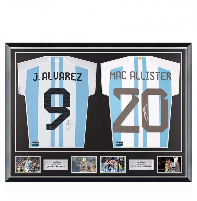 Julian Alvarez & Alexis Mac Allister Signed Argentina Home Shirts In Classic Dual Frame