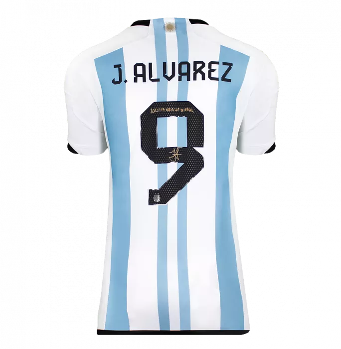 Julian Alvarez Back Signed Argentina 2022 Home Shirt - "2022 FIFA World Cup Winner" Inscription In Classic Frame