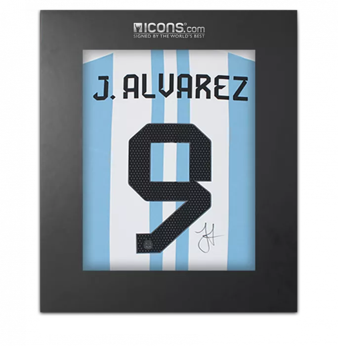 Julian Alvarez Back Signed Argentina 2022 Home Shirt In Deluxe Packaging