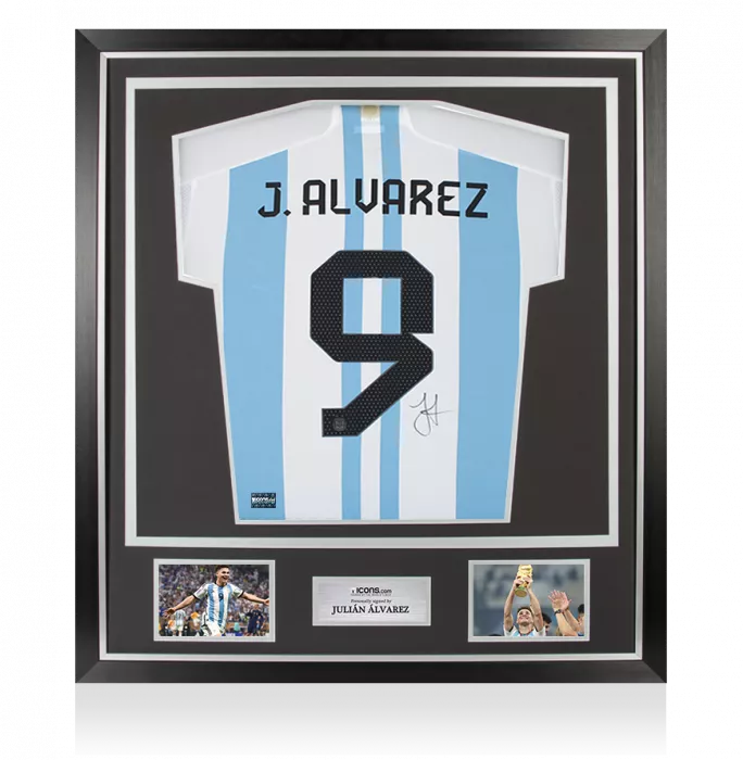 Julian Alvarez Back Signed Argentina 2022 Home Shirt In Classic Frame