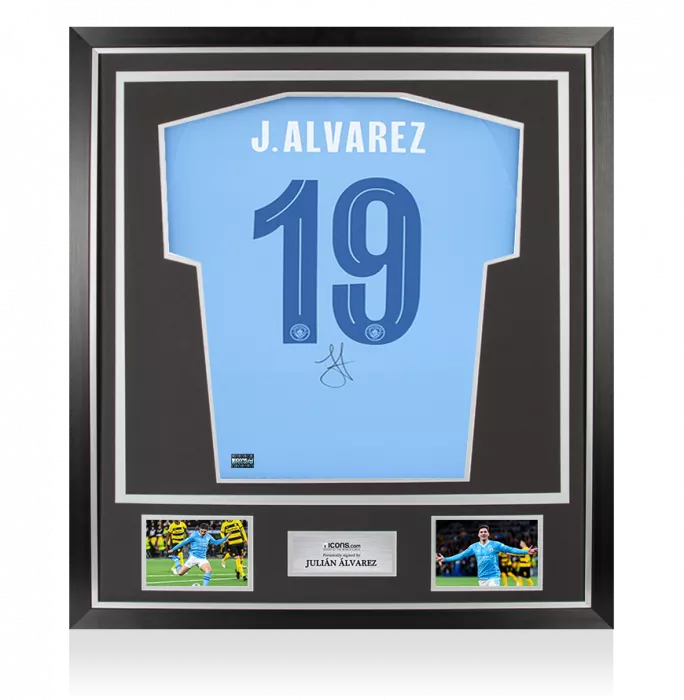 Julian Alvarez Back Signed Manchester City 2023-24 Home Shirt In Classic Frame
