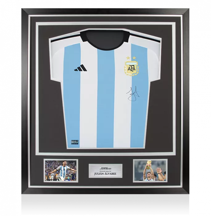 Julian Alvarez Front Signed Argentina 2022 Home Shirt In Classic Frame