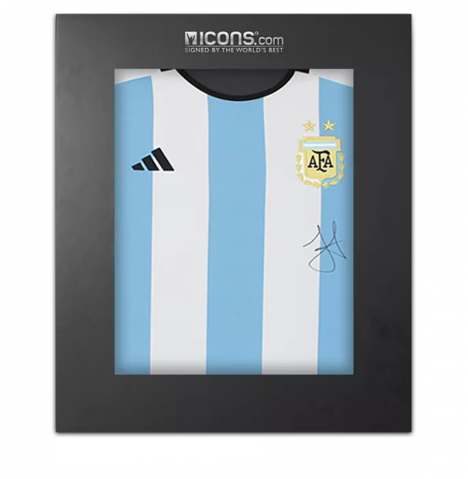 Julian Alvarez Front Signed Argentina 2022 Home Shirt In Deluxe Packaging