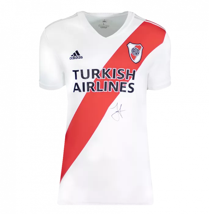 Julian Alvarez Front Signed River Plate 2020-21 Home Shirt In Hero Frame: Option 1