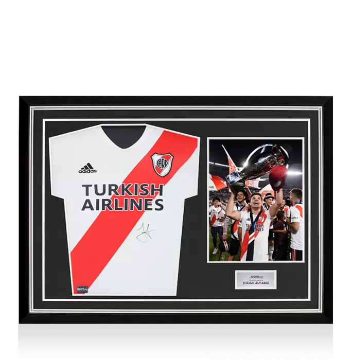 Julian Alvarez Front Signed River Plate 2020-21 Home Shirt In Hero Frame: Option 1