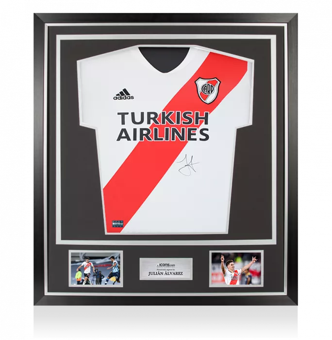Julian Alvarez Front Signed River Plate 2020-21 Home Shirt In Classic Frame