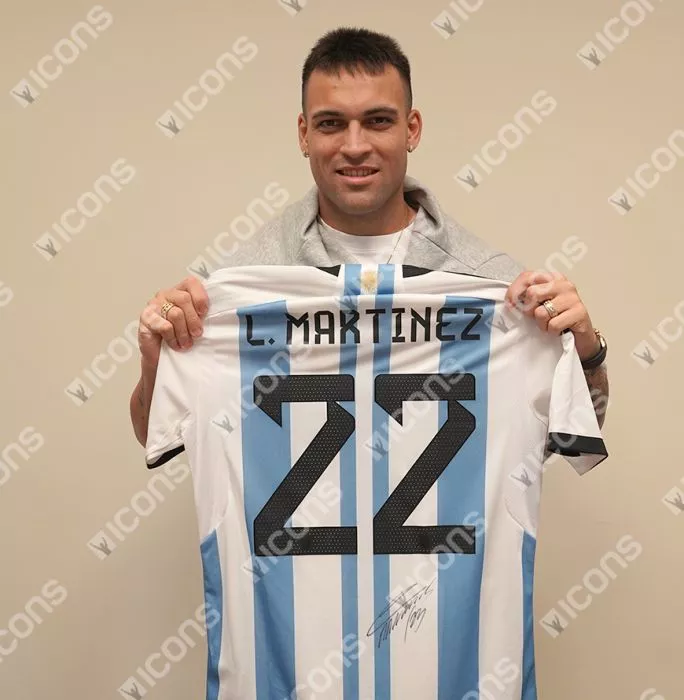 Julian Alvarez & Lautaro Martinez Signed Argentina Home Shirts In Classic Dual Frame