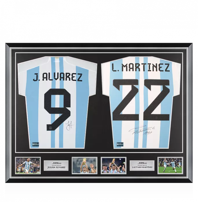 Julian Alvarez & Lautaro Martinez Signed Argentina Home Shirts In Classic Dual Frame