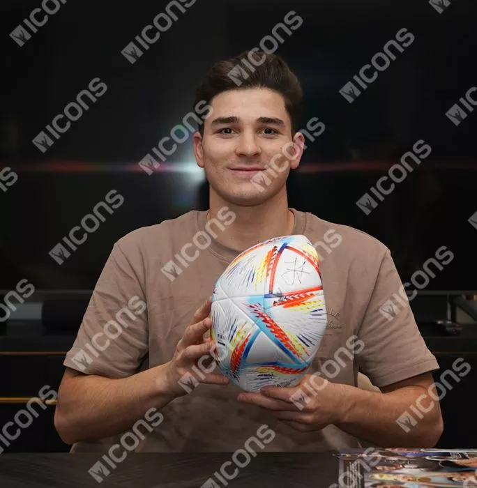Julian Alvarez Official 2022 FIFA World Cup™ Signed Football In Acrylic Case