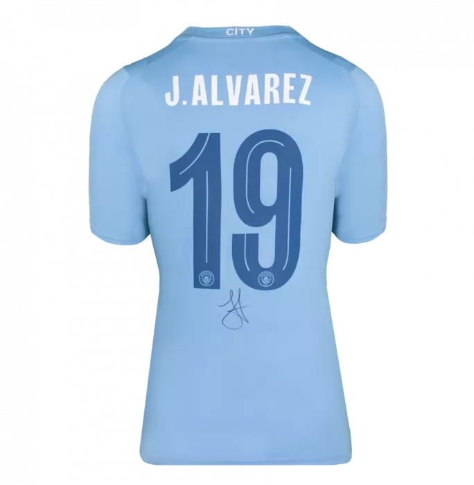 Julian Alvarez Official UEFA Champions League Back Signed And Framed Manchester City 2023-24 Home Shirt
