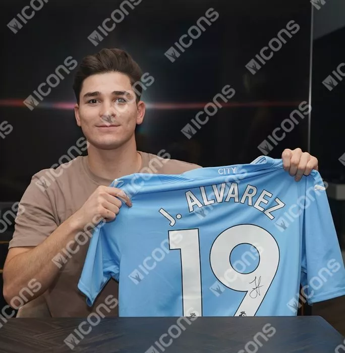 Julian Alvarez Official UEFA Champions League Back Signed And Hero Framed Manchester City 2023-24 Home Shirt