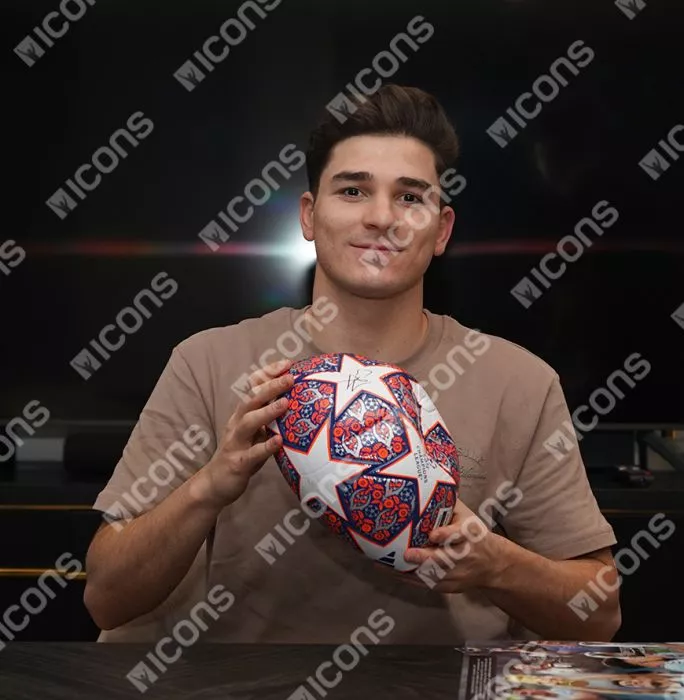 Julian Alvarez Official UEFA Champions League Final Signed Football In Acrylic Case