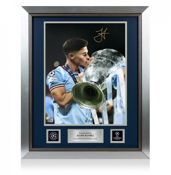 Julian Alvarez Official UEFA Champions League Signed and Framed Manchester City Photo: 2023 Winner