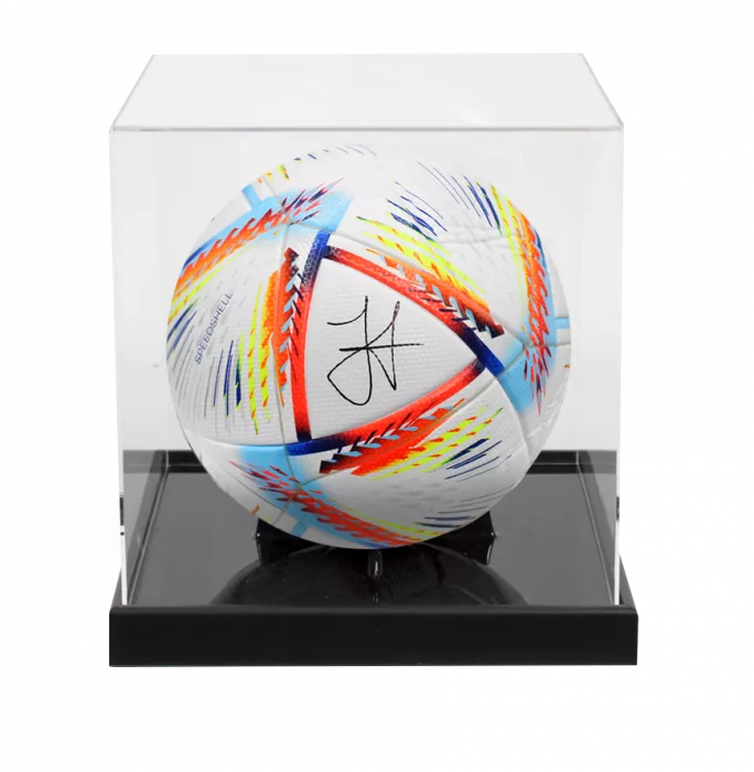 Julian Alvarez Signed 2022 FIFA World Cup Football In Acrylic Case
