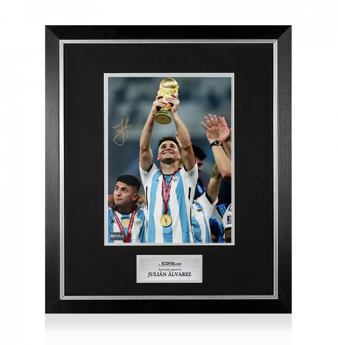 Julian Alvarez Signed Argentina Photo In Premium Photo Frame: 2022 FIFA World Cup Winner