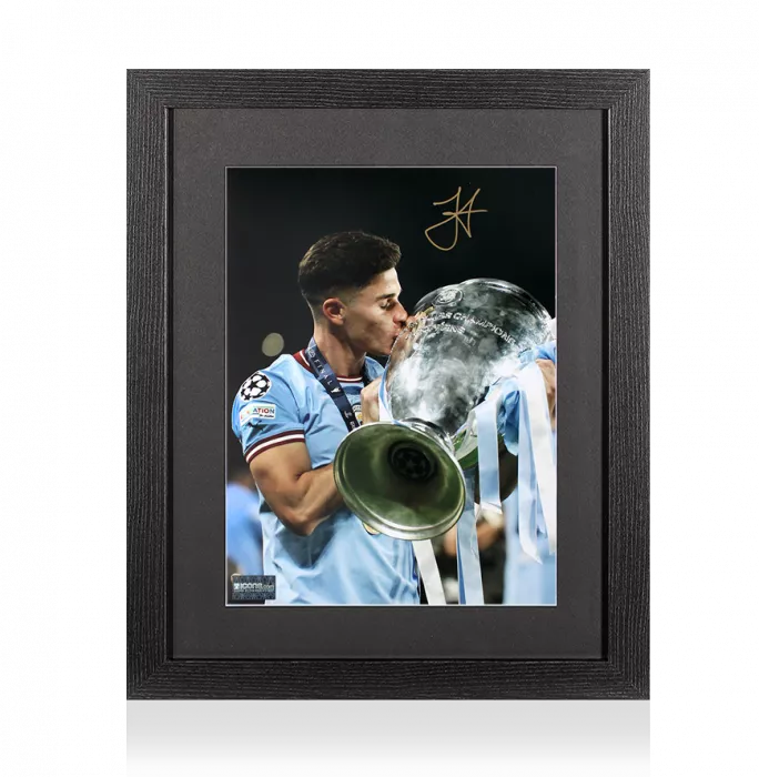 Julian Alvarez Signed Manchester City Photo In Black Wooden Frame: 2023 UEFA Champions League Winner