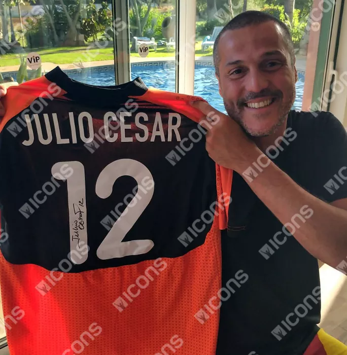 Julio Cesar Back Signed Brazil 2000-02 Away Goalkeeper Shirt With Short Sleeves In Hero Frame
