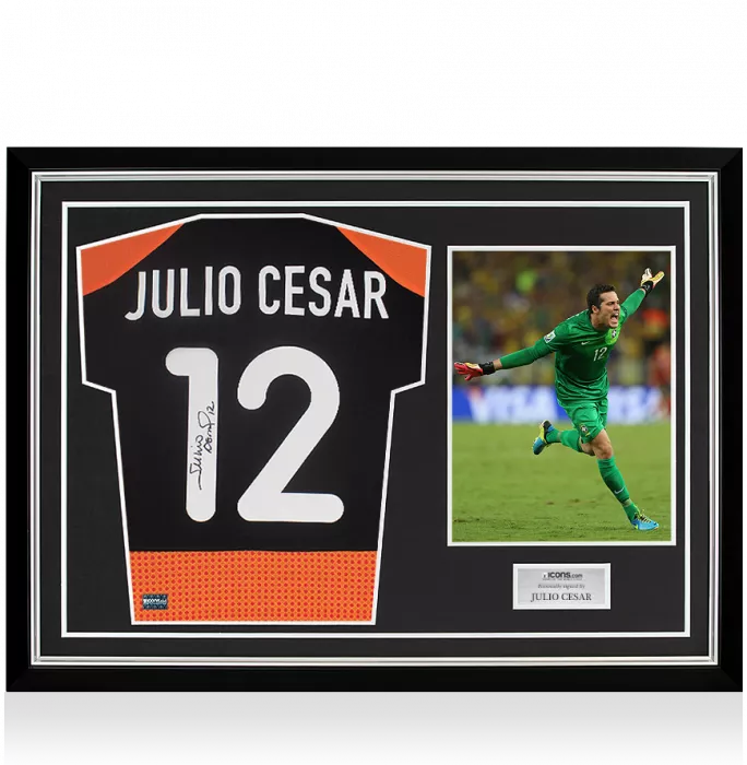 Julio Cesar Back Signed Brazil 2000-02 Away Goalkeeper Shirt With Short Sleeves In Hero Frame