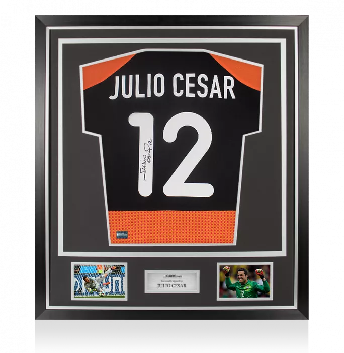 Julio Cesar Back Signed Brazil 2000-02 Away Goalkeeper Shirt With Short Sleeves In Classic Frame