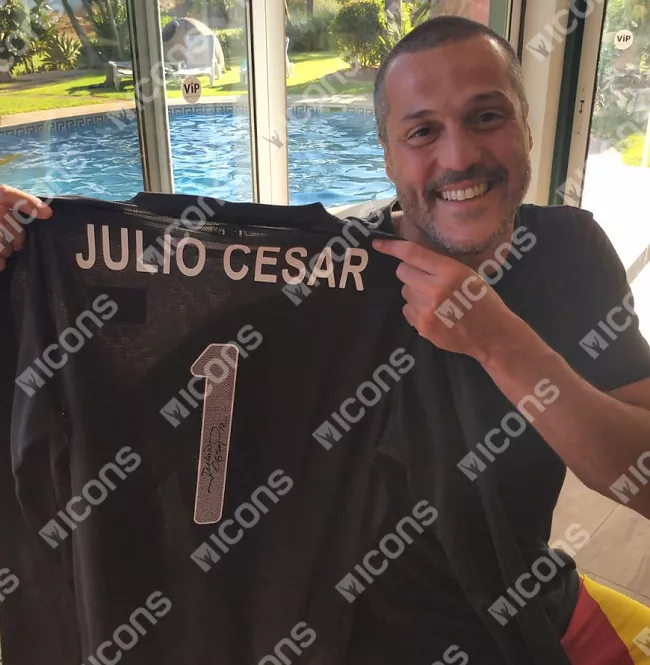 Julio Cesar Back Signed Brazil London 2012 Olympic Games Goalkeeper Shirt Home Shirt In Hero Frame: Option 1