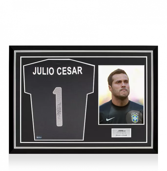 Julio Cesar Back Signed Brazil London 2012 Olympic Games Goalkeeper Shirt Home Shirt In Hero Frame: Option 1