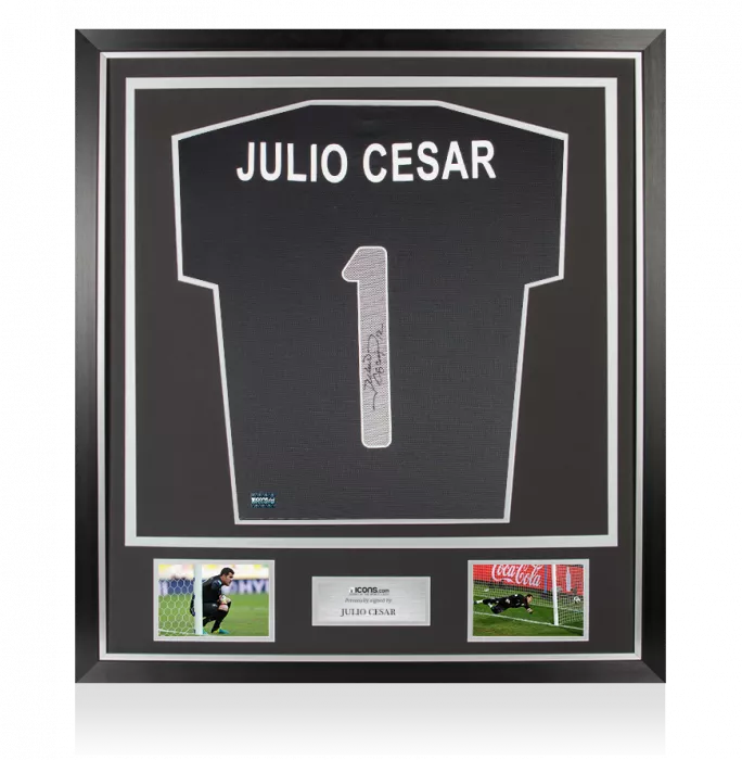 Julio Cesar Back Signed Brazil London 2012 Olympic Games Goalkeeper Shirt In Classic Frame