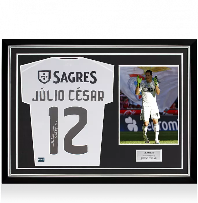 Julio Cesar Back Signed SL Benfica 2017-18 Goalkeeper Shirt In Hero Frame