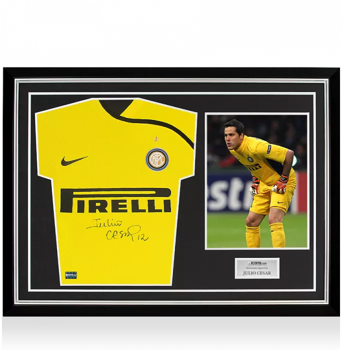 Julio Cesar Front Signed Internazionale 2008-09 Goalkeeper Shirt In Hero Frame