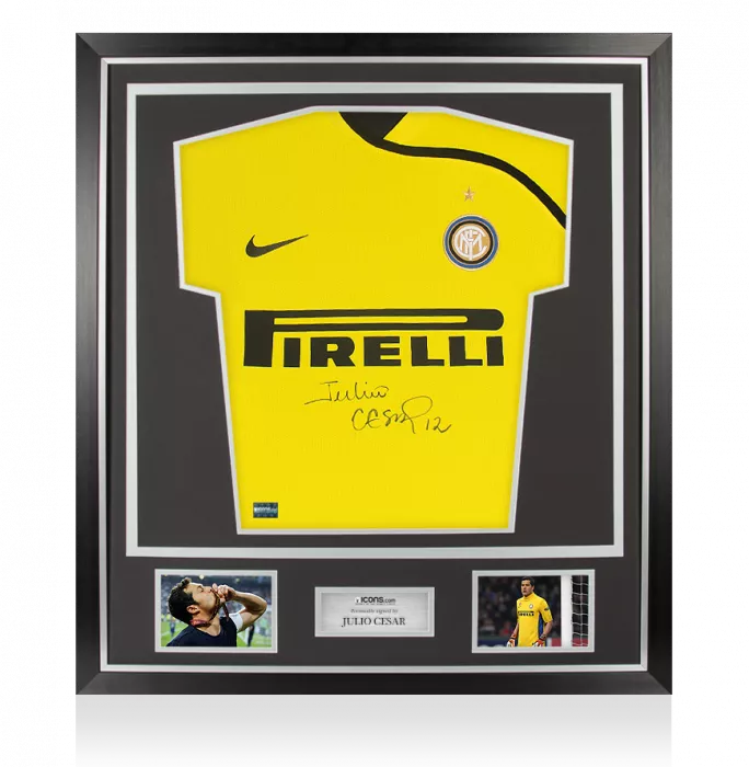 Julio Cesar Front Signed Internazionale 2008-09 Goalkeeper Shirt In Classic Frame