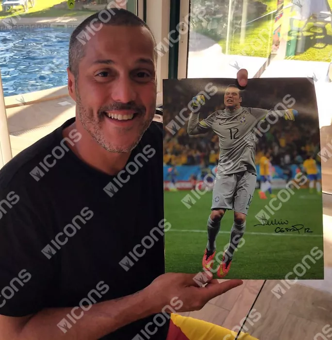 Julio Cesar Signed Brazil Photo: 2014 FIFA World Cup Victory Vs Croatia