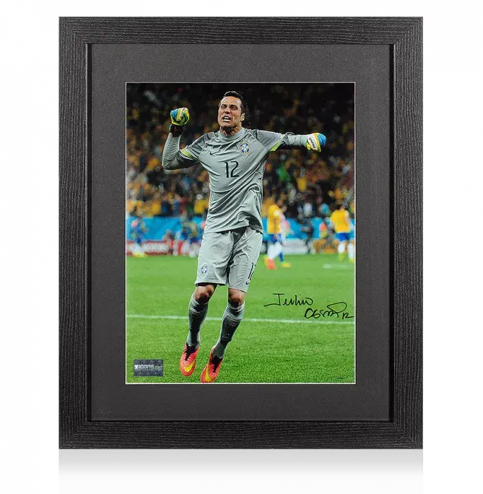 Julio Cesar Signed Brazil Photo In Black Wooden Frame: 2014 FIFA World Cup Victory Vs Croatia