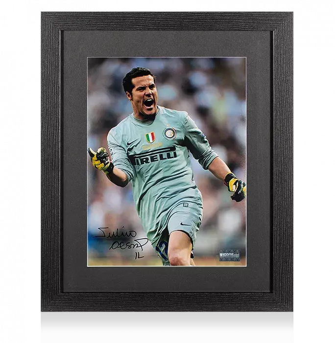 Julio Cesar Signed Internazionale Photo In Black Wooden Frame: 2010 UEFA Champions League Winner