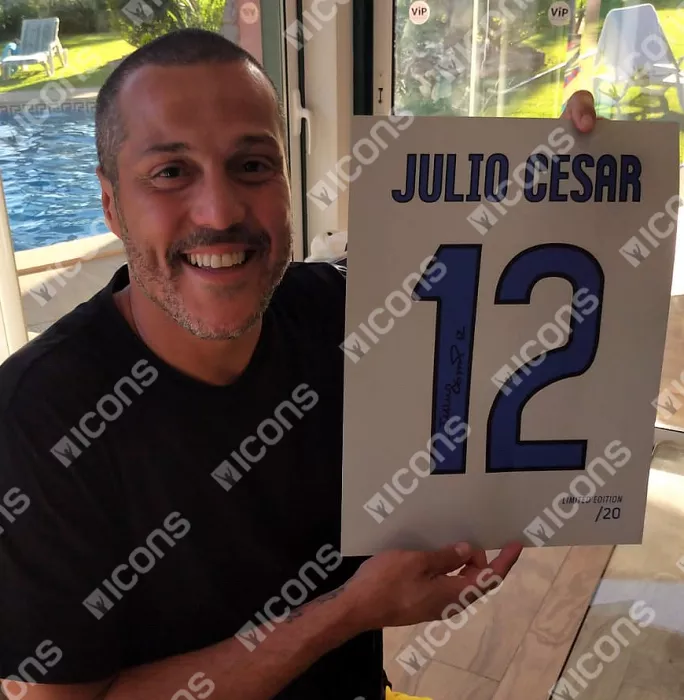 Julio Cesar Signed Internazionale Shirt Print In Black Wooden Frame: Limited Edition 'Julio Cesar 12'