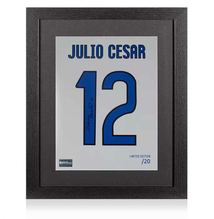 Julio Cesar Signed Internazionale Shirt Print In Black Wooden Frame: Limited Edition 'Julio Cesar 12'