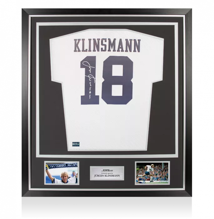 Jurgen Klinsmann Back Signed Tottenham Hotspur Retro Home Shirt In Classic Frame