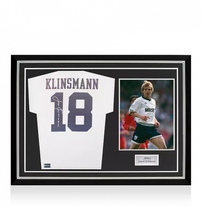 Jurgen Klinsmann Back Signed Tottenham Hotspur Retro Home Shirt In Hero Frame: Option 1