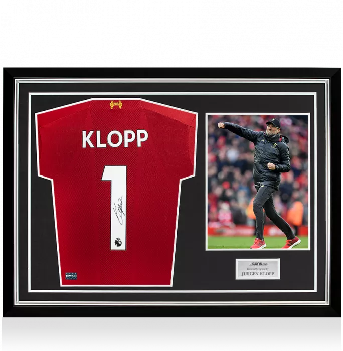 Jurgen Klopp Back Signed Liverpool 2019-20 Home Shirt In Hero Frame: Option 2