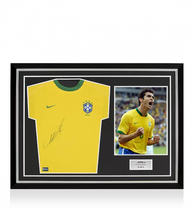 Kaka Front Signed Brazil 2000 Home Shirt In Hero Frame: Option 1