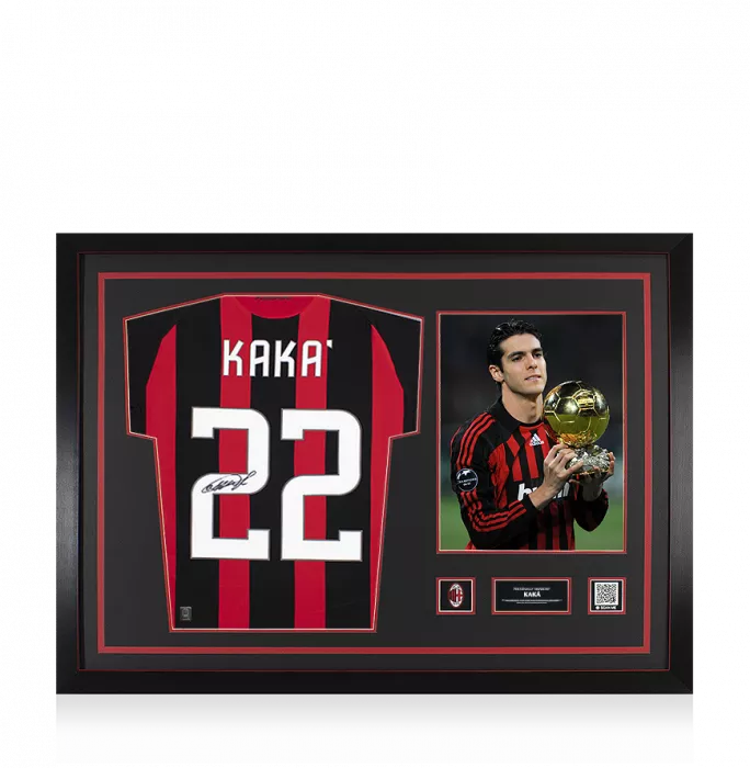 Kaka Official AC Milan Back Signed and Framed 2008-09 Home Shirt With Fan Style Numbers