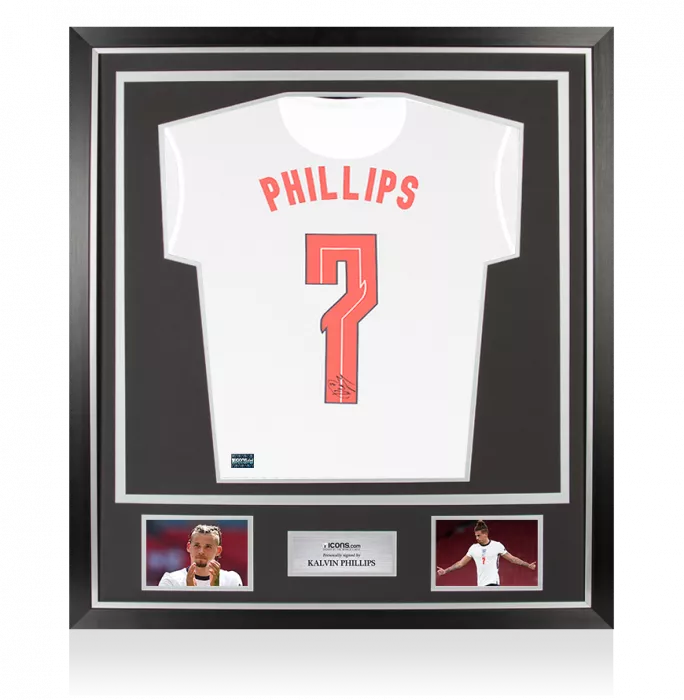 Kalvin Phillips Back Signed England 2020-21 Home Shirt In Classic Frame
