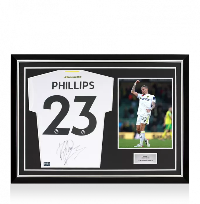 Kalvin Phillips Back Signed Leeds United 2021-22 Home Shirt In Hero Frame: Option 1